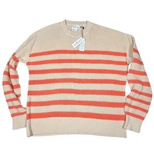 Velvet by Graham & Spencer Sweater Size L NWT Cream Coral Stripe MSRP $147